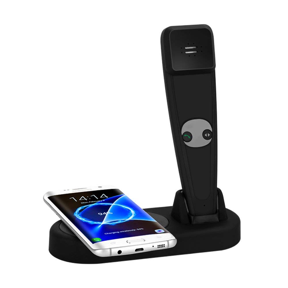 Wireless Charger Pad with Bluetooth Handset for PHONE - Never Miss A Call Intel2in1 (Black)